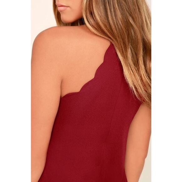 Lulu's Dress Womens Large Endlessly Endearing Mini Wine Red Scalloped Halter - Picture 2 of 7